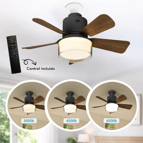 Bombillo ventilador con diseño moderno 2 en 1, que combina iluminación LED y ventilación en un solo producto.